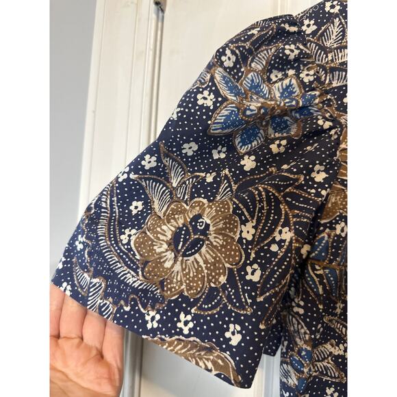 Cara Cara Janie Blue Floral Cotton Puff Sleeve Mini Dress Size Large - Picture 6 of 10